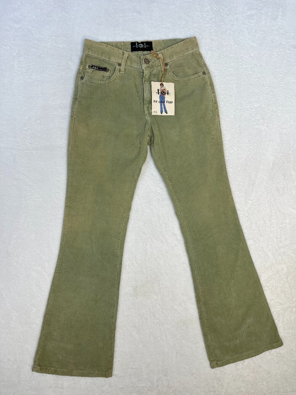 VTG y2k L.E.I. Pistachio Green Corduroy Fit & Flare Pants Cottage sz 1 Junior's
